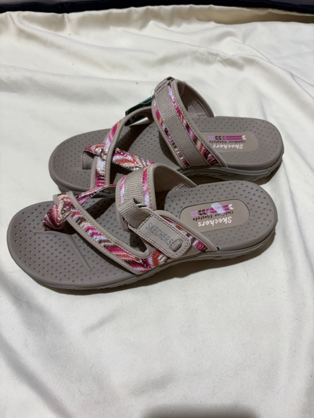 Skechers Gray Sandals with Pink Patterned Straps - Picture 2 of 3